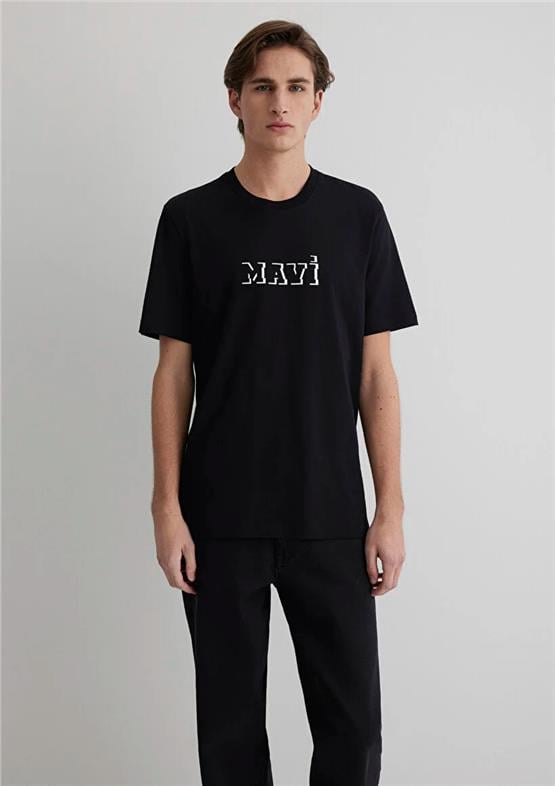 Mavı M0612686-900 Sıyah Erkek Regular Mavı Logo Baskılı T-Shırt