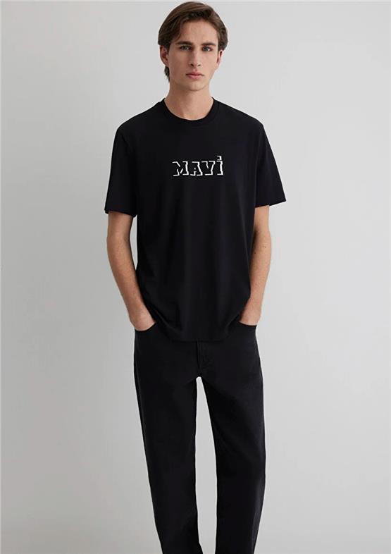 Mavı M0612686-900 Sıyah Erkek Regular Mavı Logo Baskılı T-Shırt