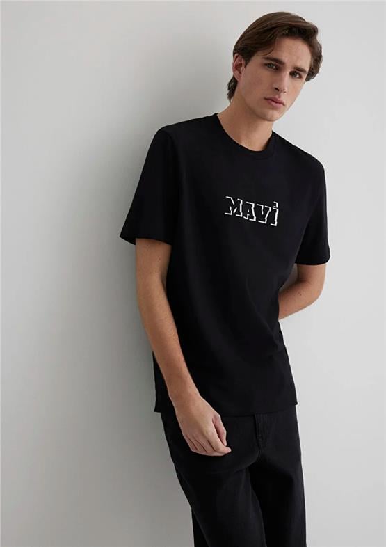 Mavı M0612686-900 Sıyah Erkek Regular Mavı Logo Baskılı T-Shırt