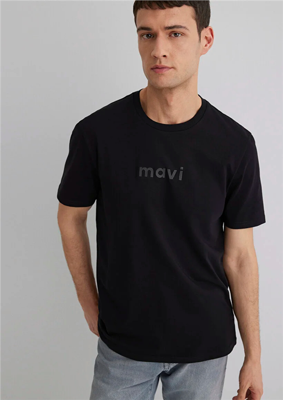 Mavı M0612732-83866 Mantar Kahve Erkek Regular Mavı Baskılı T-Shırt