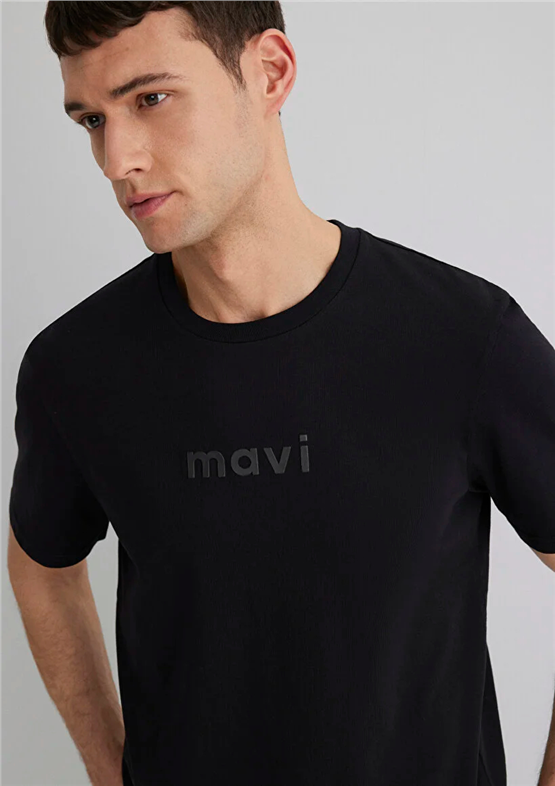 Mavı M0612732-83866 Mantar Kahve Erkek Regular Mavı Baskılı T-Shırt
