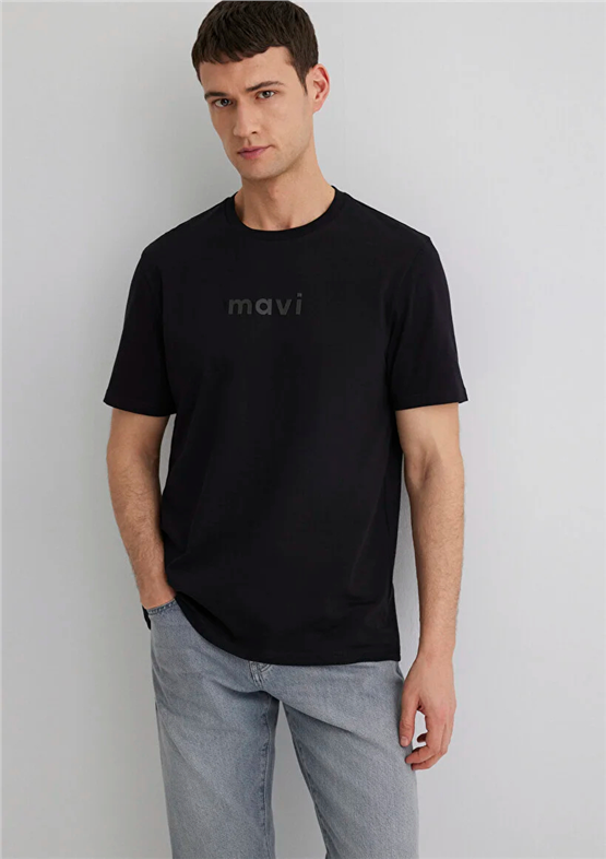 Mavı M0612732-83866 Mantar Kahve Erkek Regular Mavı Baskılı T-Shırt