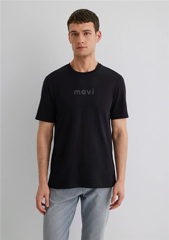 Mavı M0612732-83866 Mantar Kahve Erkek Regular Mavı Baskılı T-Shırt