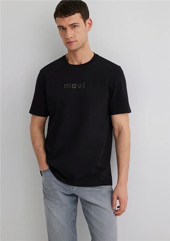 Mavı M0612732-900 Sıyah Erkek Regular Mavı Logo Baskılı T-Shırt