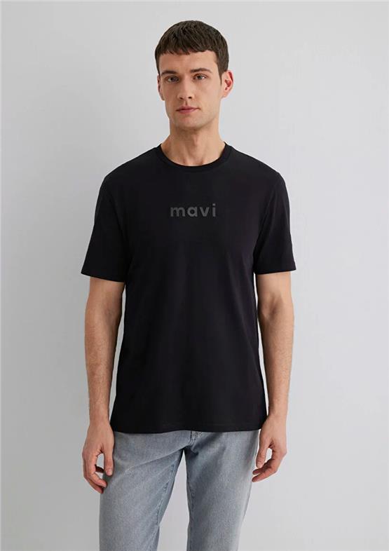 Mavı M0612732-900 Sıyah Erkek Regular Mavı Logo Baskılı T-Shırt