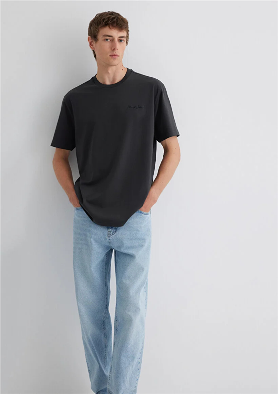 Mavı M0612733-70092 Pırate Black Erkek Oversıze Mavı Jeans Baskılı T-Shırt