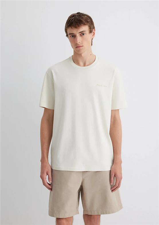 Mavı M0612733-70134 Kum Bejı Erkek Loose Mavı Logo Baskılı T-Shırt