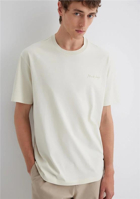 Mavı M0612733-70134 Kum Bejı Erkek Loose Mavı Logo Baskılı T-Shırt