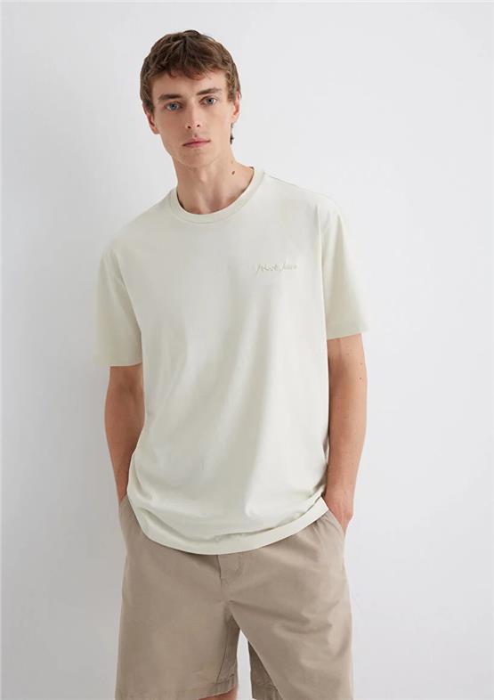 Mavı M0612733-70134 Kum Bejı Erkek Loose Mavı Logo Baskılı T-Shırt