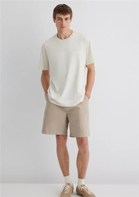 Mavı M0612733-70134 Kum Bejı Erkek Loose Mavı Logo Baskılı T-Shırt