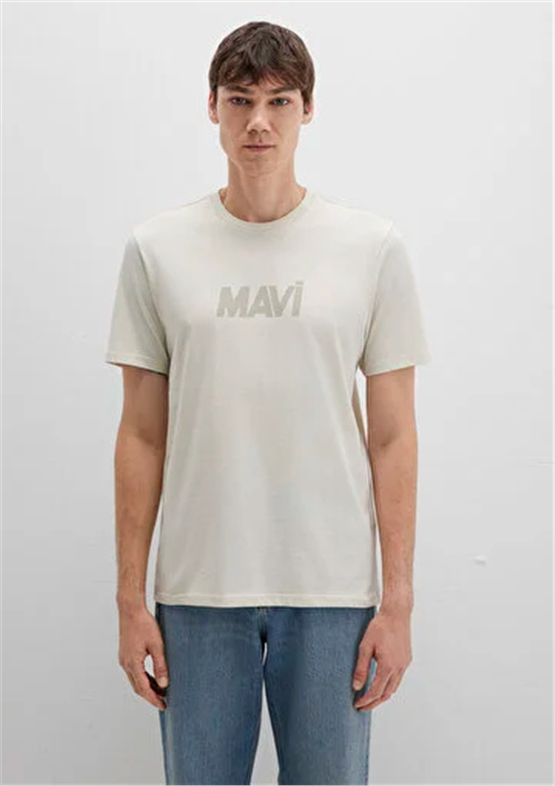 Mavı M0612896-70134 Kum Bejı Erkek Regular Logo Baskılı T-Shırt
