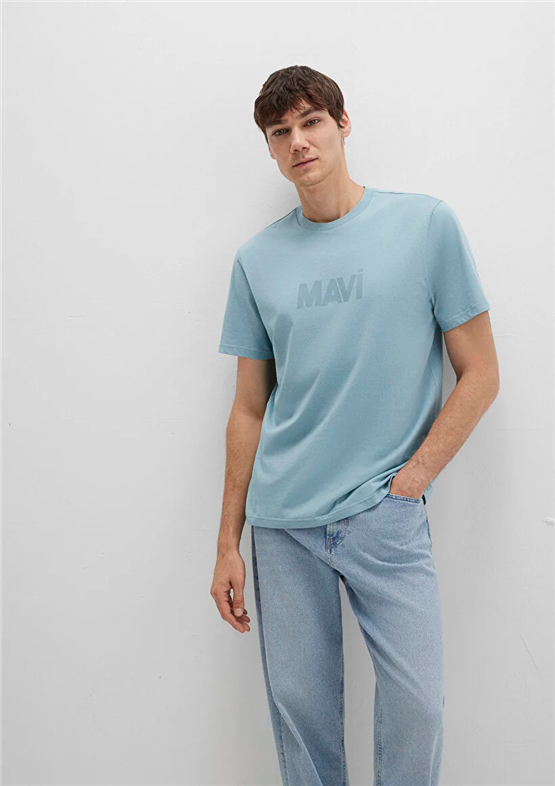 Mavı M0612896-70838 Tas Mavı Erkek Regular Logo Baskılı T-Shırt