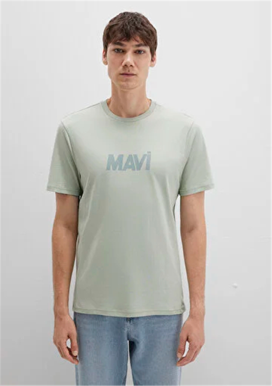 Mavı M0612896-83995 Aqua Grısı Erkek Regular Logo Baskılı T-Shırt