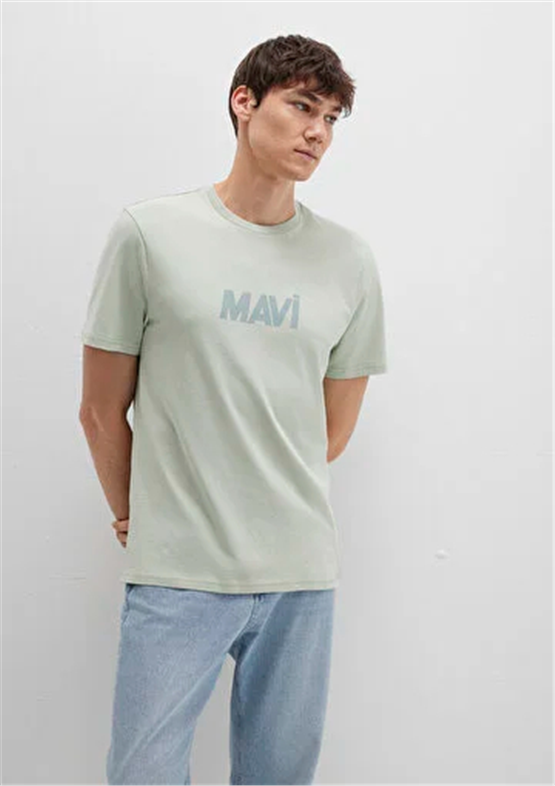 Mavı M0612896-83995 Aqua Grısı Erkek Regular Logo Baskılı T-Shırt