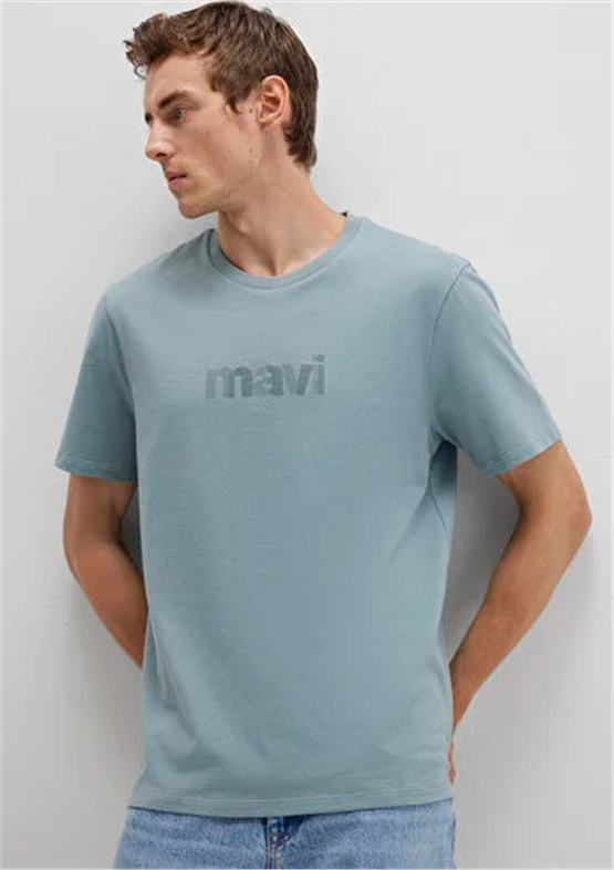 Mavı M0612936-70118 Kursun Grı Erkek Regular Mavı Baskılı T-Shırt
