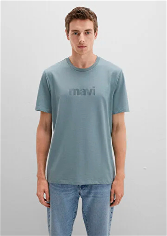 Mavı M0612936-70118 Kursun Grı Erkek Regular Mavı Baskılı T-Shırt