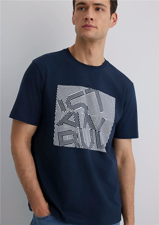 Mavı M0612990-70490 Gece Lacıvert Erkek Regular Istanbul Baskılı T-Shırt