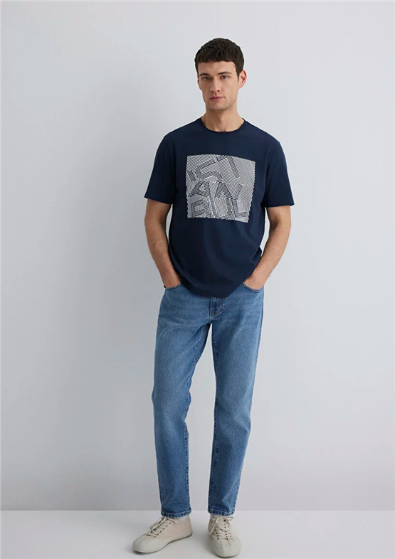 Mavı M0612990-70490 Gece Lacıvert Erkek Regular Istanbul Baskılı T-Shırt