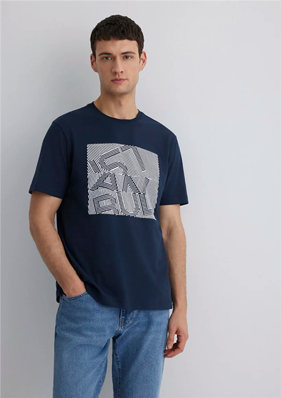 Mavı M0612990-70490 Gece Lacıvert Erkek Regular Istanbul Baskılı T-Shırt