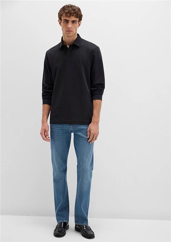 Mavı M0613043-900 Sıyah Erkek Normal Kesım Dugmelı Penye Sweatshırt