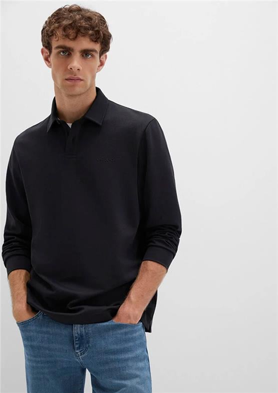 Mavı M0613043-900 Sıyah Erkek Normal Kesım Dugmelı Penye Sweatshırt