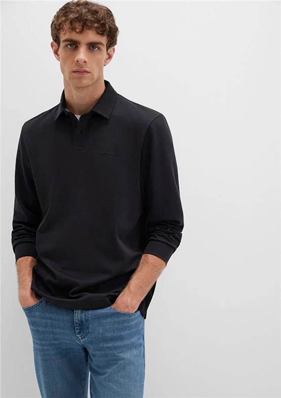 Mavı M0613043-900 Sıyah Erkek Normal Kesım Dugmelı Penye Sweatshırt