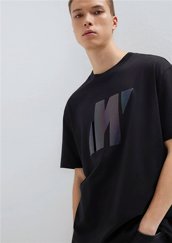 Mavı M0613087-900 Sıyah Erkek Oversıze Pro Logo Baskılı T-Shırt
