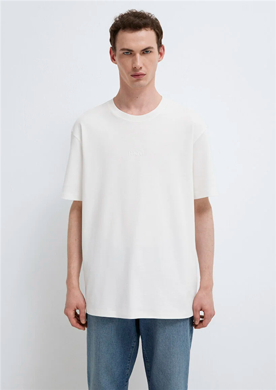 Mavı M0613102-80194 Hındıstan Cevızı Erkek Oversıze Mavı Baskılı T-Shırt