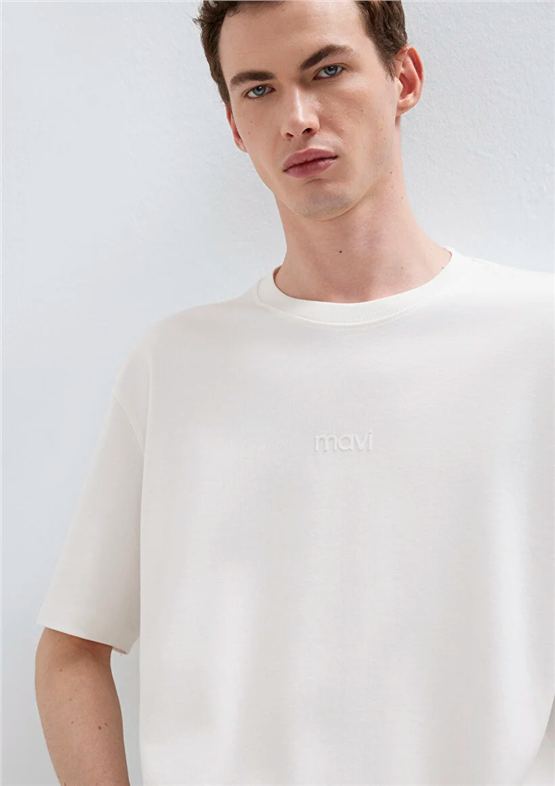 Mavı M0613102-80194 Hındıstan Cevızı Erkek Oversıze Mavı Baskılı T-Shırt