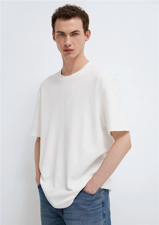 Mavı M0613102-80194 Hındıstan Cevızı Erkek Oversıze Mavı Baskılı T-Shırt