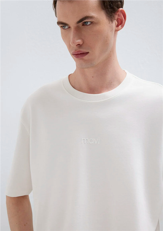 Mavı M0613102-80194 Hındıstan Cevızı Erkek Oversıze Mavı Baskılı T-Shırt