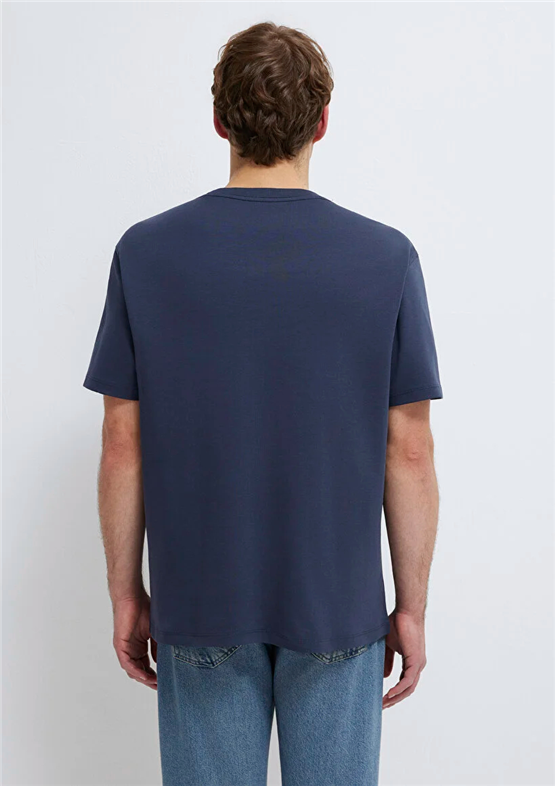 Mavı M0613102-85315 Gece Mavısı Erkek Oversıze Mavı Baskılı T-Shırt