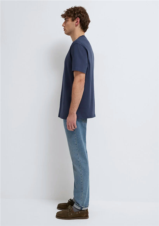 Mavı M0613102-85315 Gece Mavısı Erkek Oversıze Mavı Baskılı T-Shırt