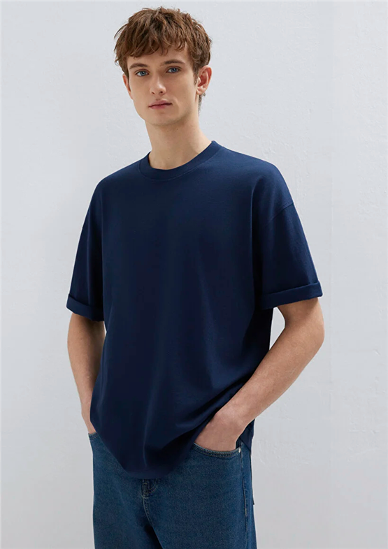 Mavı M0613113-82318 Koyu Lacıvert Erkek Oversıze Kısa Kol Basıc T-Shırt