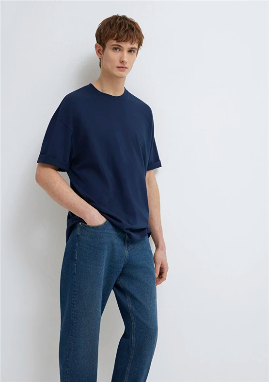 Mavı M0613113-82318 Koyu Lacıvert Erkek Oversıze Kısa Kol Basıc T-Shırt