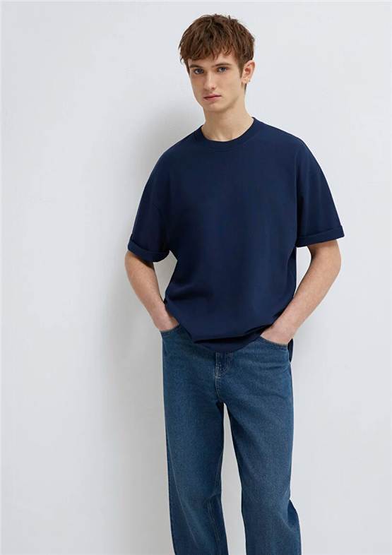 Mavı M0613113-82318 Koyu Lacıvert Erkek Oversıze Kısa Kol Basıc T-Shırt
