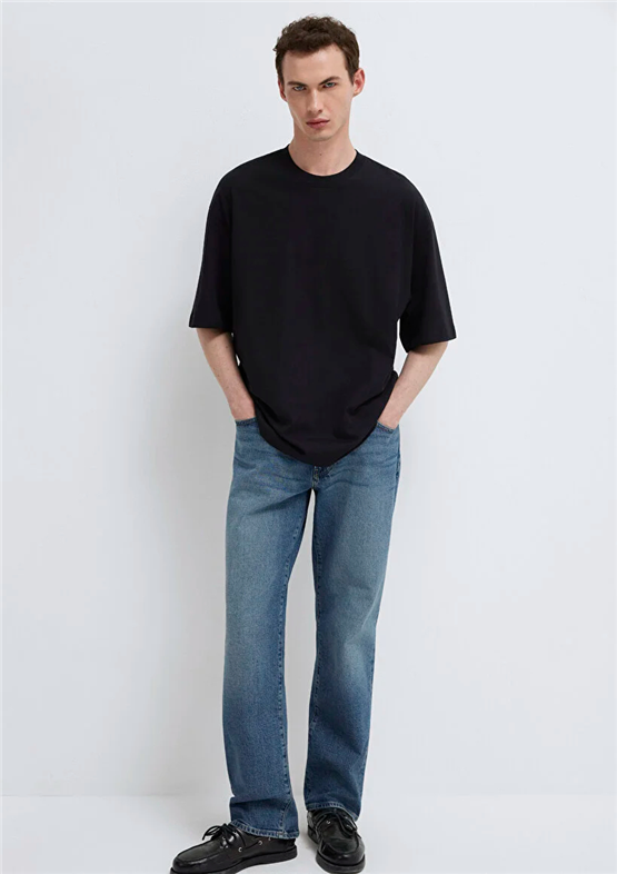 Mavı M0613113-900 Sıyah Erkek Oversıze Kısa Kol Basıc T-Shırt