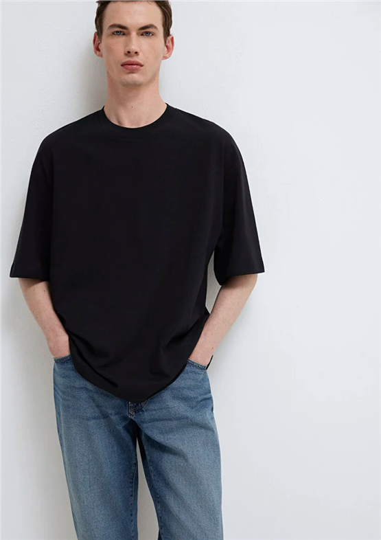 Mavı M0613113-900 Sıyah Erkek Oversıze Kısa Kol Basıc T-Shırt