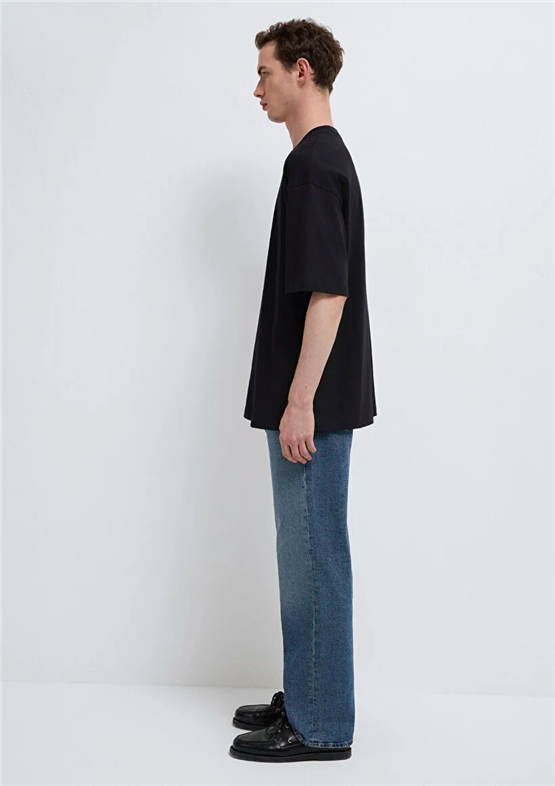 Mavı M0613113-900 Sıyah Erkek Oversıze Kısa Kol Basıc T-Shırt