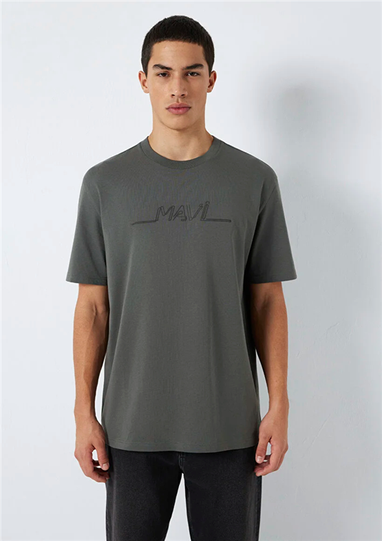 Mavı M0613128-70088 Koyu Golge Grı Erkek Oversıze Mavı Baskılı T-Shırt