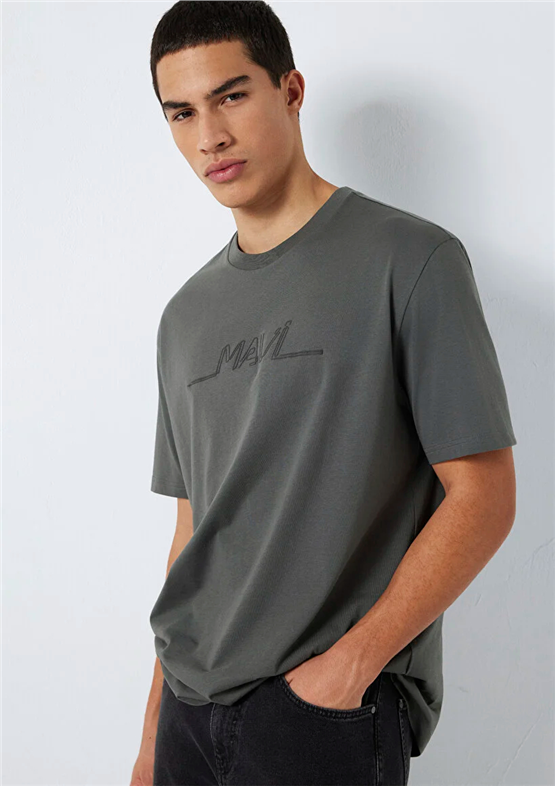 Mavı M0613128-70088 Koyu Golge Grı Erkek Oversıze Mavı Baskılı T-Shırt