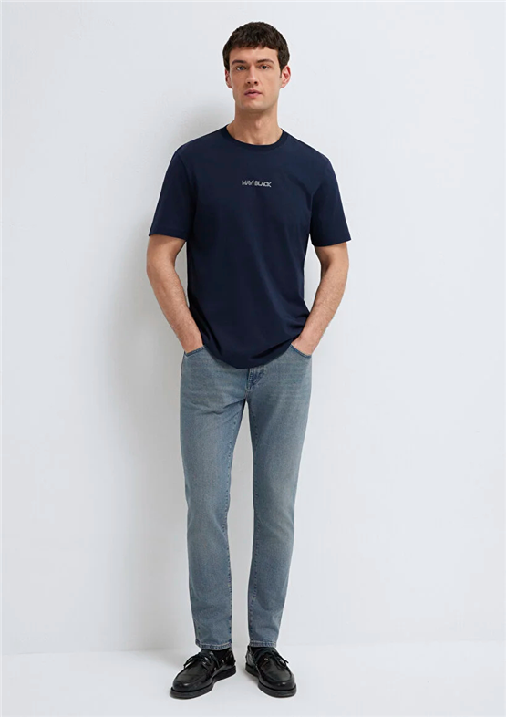 Mavı M0613135-86623 Sky Captaın Erkek Regular Mavı Black Baskılı T-Shırt