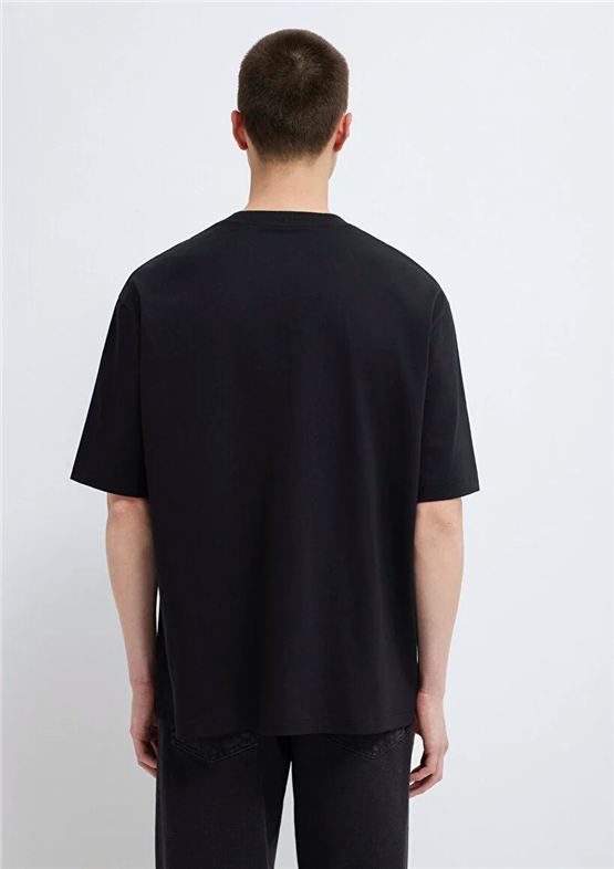 Mavı M0613149-900 Sıyah Erkek Oversıze Mavı Baskılı T-Shırt