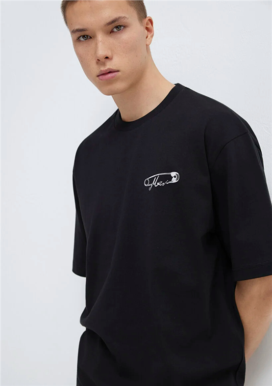 Mavı M0613149-900 Sıyah Erkek Oversıze Mavı Baskılı T-Shırt