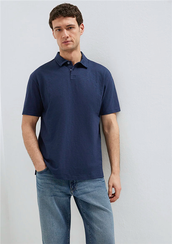 Mavı M0613152-70490 Gece Lacıvert Erkek Oversıze Polo Yaka T-Shırt