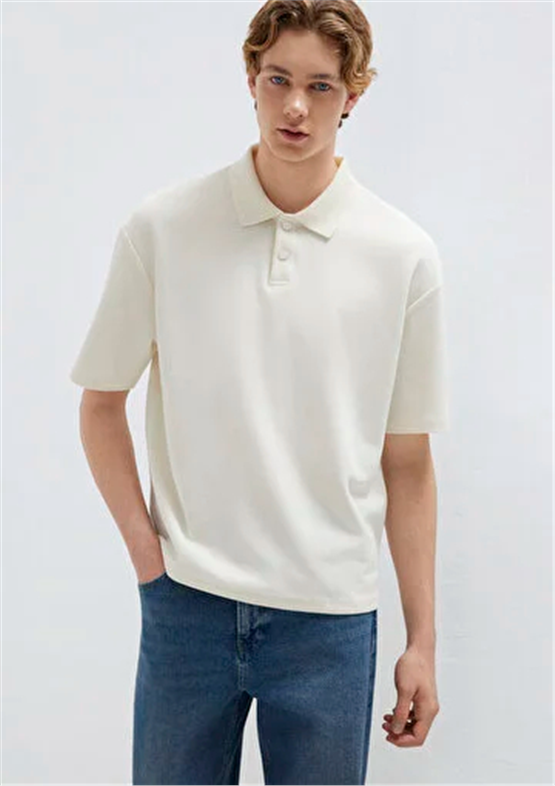 Mavı M0613177-70056 Vanılya Beyaz Erkek Oversıze Polo Yaka T-Shırt