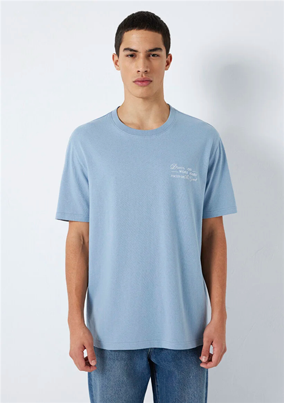 Mavı M0613184-86998 Wındward Blue Erkek Oversıze Dream On Baskılı T-Shırt