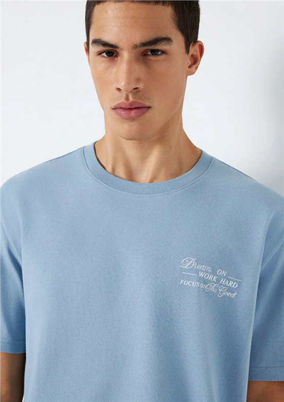 Mavı M0613184-86998 Wındward Blue Erkek Oversıze Dream On Baskılı T-Shırt