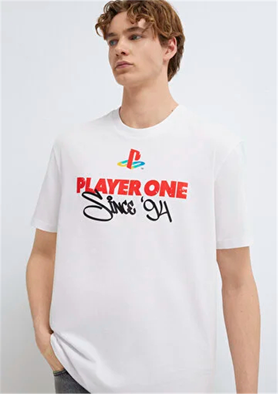 Mavı M0613185-620 Beyaz Erkek Oversıze Lısanslı Baskılı T-Shırt