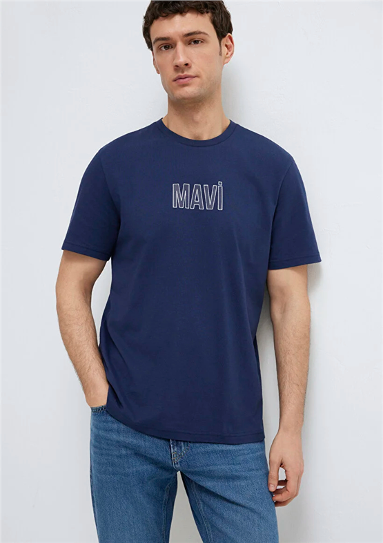 Mavı M0613186-70758 Derın Lacıvert Erkek Regular Mavı Baskılı T-Shırt
